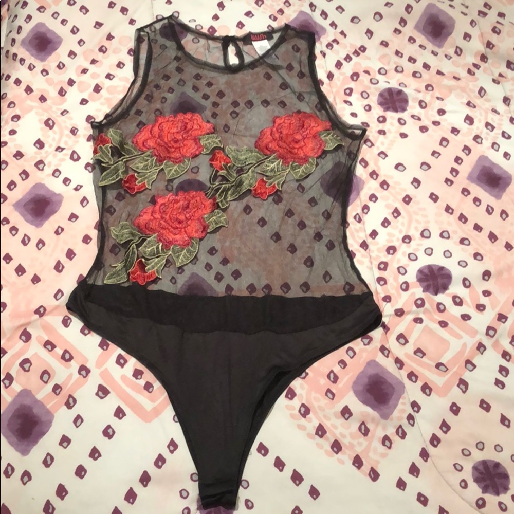 Black Mesh Rose Bodysuit (WORN ONCE)